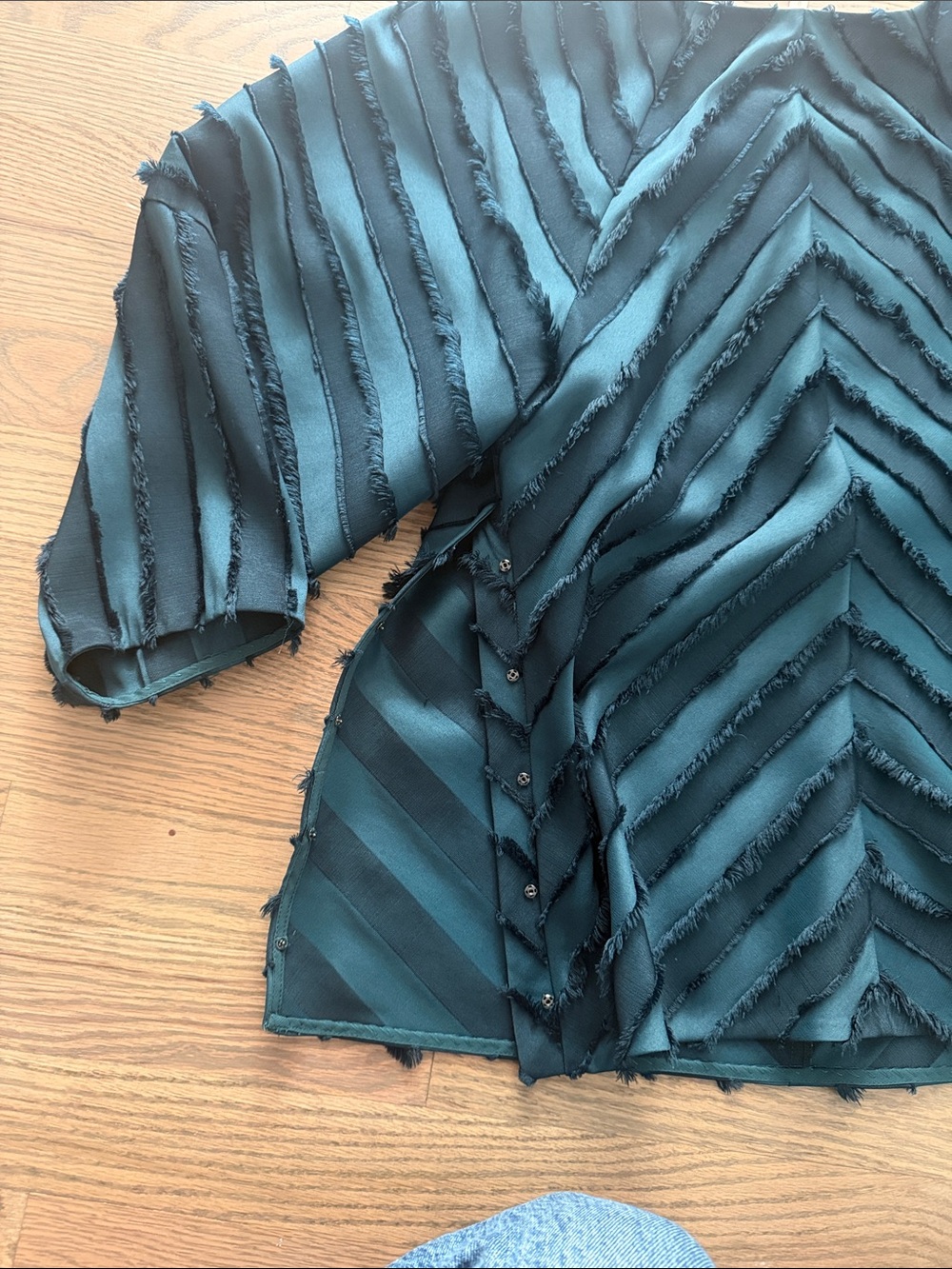 Rebecca Taylor Forest green Chevron-Textured Blouse - Picture 6 of 7